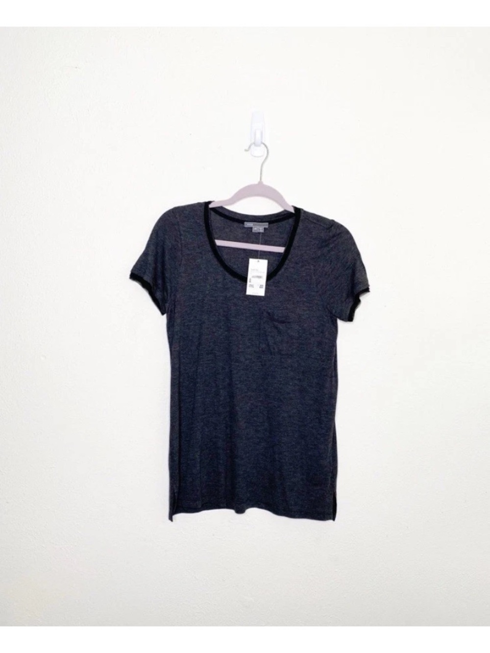 Vince XS Pocket Short Sleeve Silk Trim Top